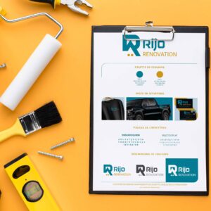 Élaboration d'une charte graphique suite à la création du logo et de l'image de marque de l'entreprise Rijo rénovation.
