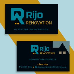 Graphisme pour une carte d'affaire pour Rijo rénovation, une compagnie de construction.