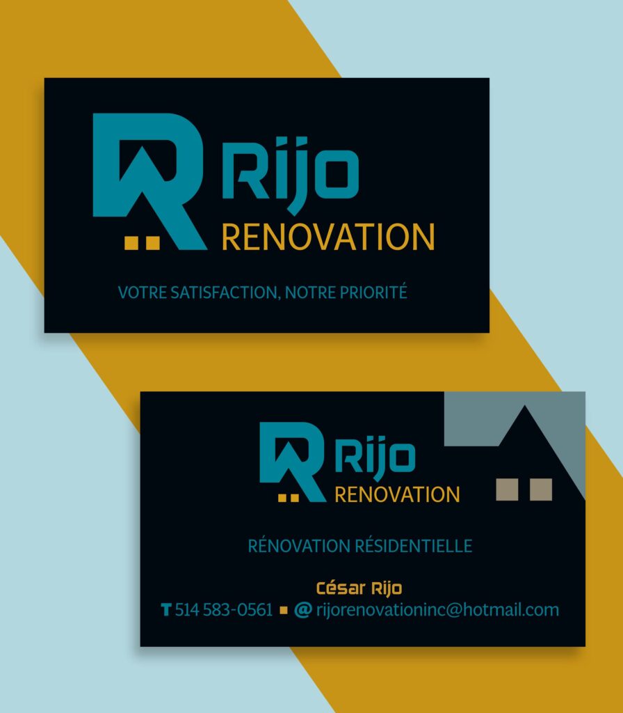 Graphisme pour une carte d'affaire pour Rijo rénovation, une compagnie de construction.