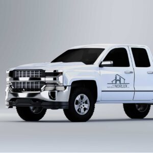 Exemple de lettrage de pickup pour l'entreprise en construction les habitations Nörlux