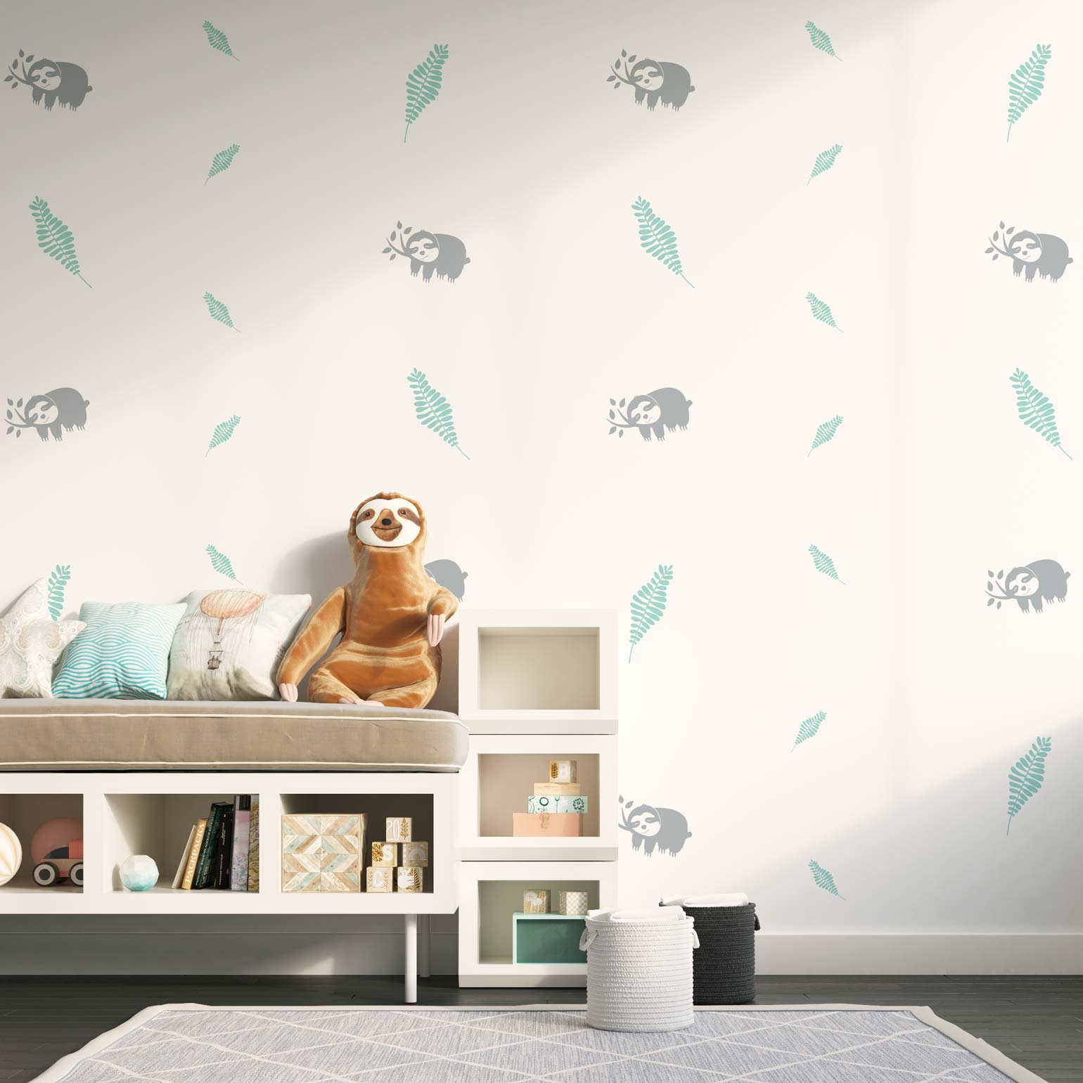 Autocollants muraux de paresseux menthe et gris