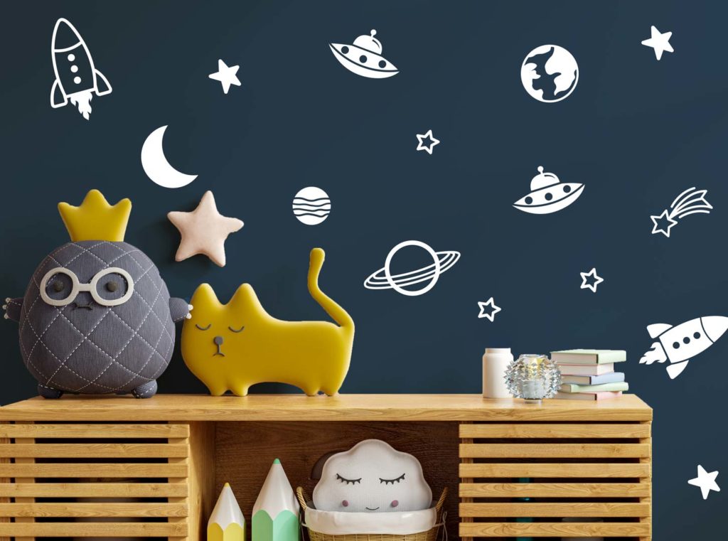 autocollants muraux blancs espace et planètes