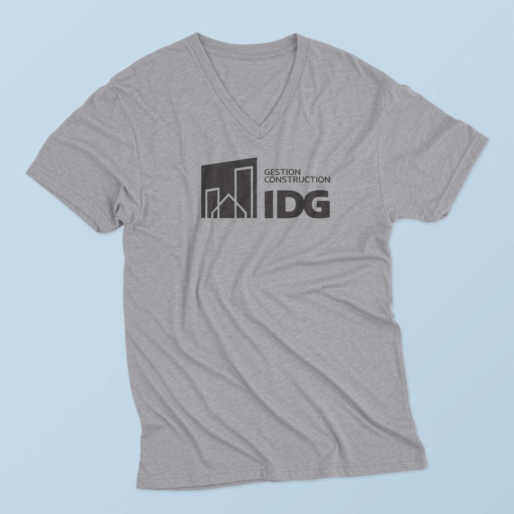 T-shirt gris pour l'entreprise gestion construction idg