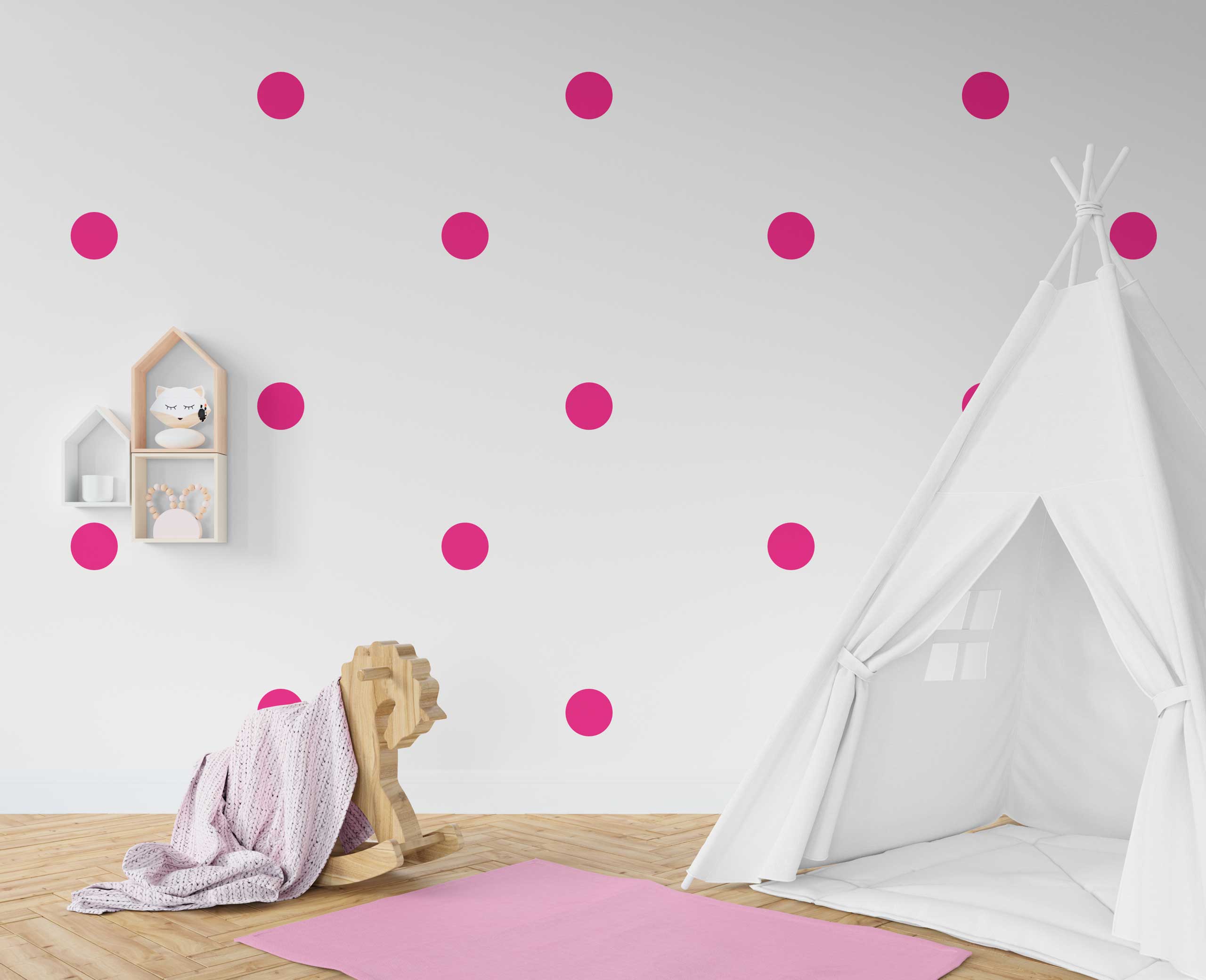 Chambre de fille avec autocollants muraux en formes de gros ronds rose foncé
