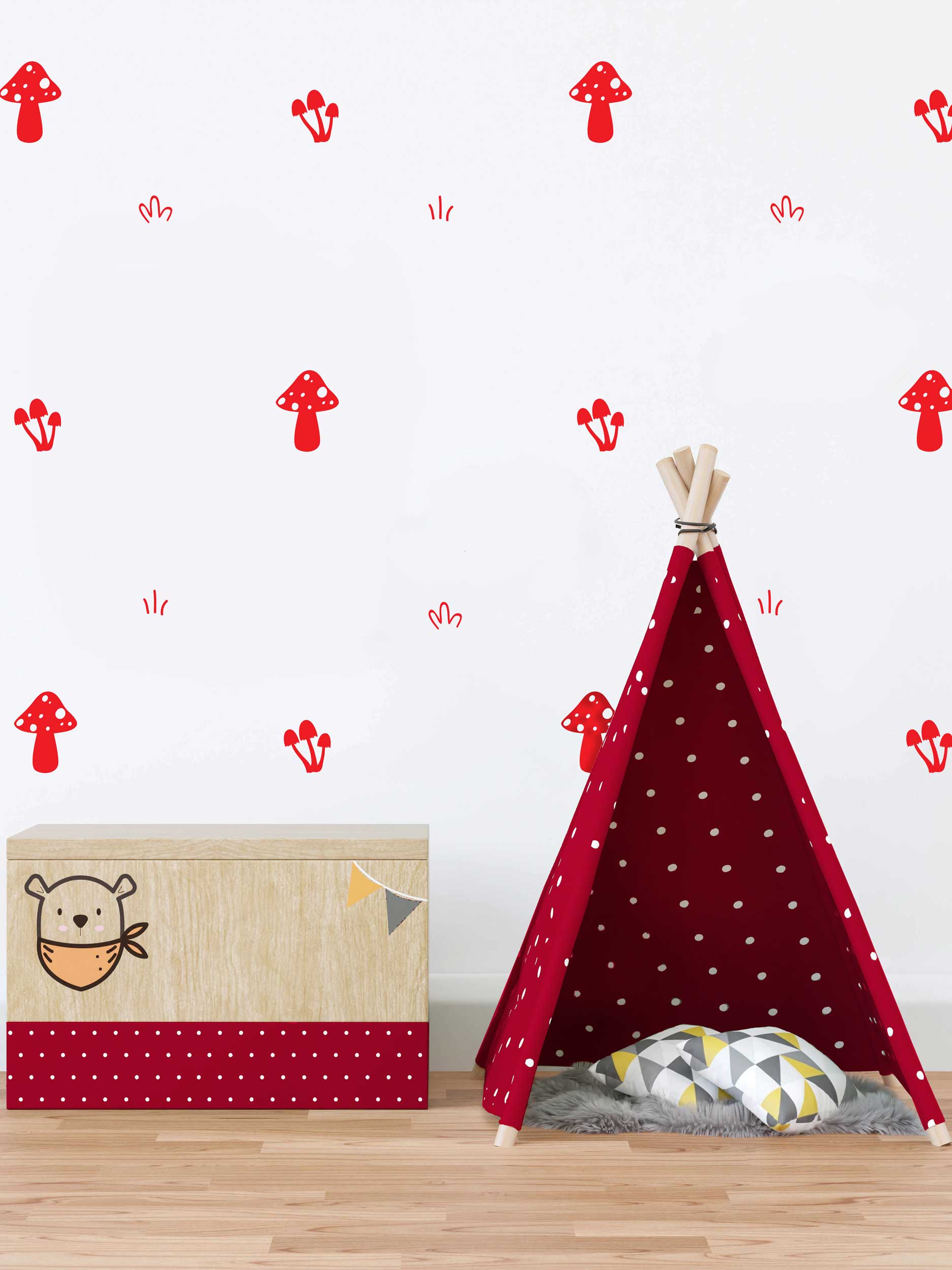 Autocollants muraux de champignons de couleur rouge