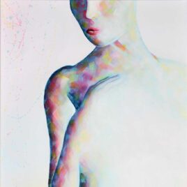 Photo de couverture de la toile éclat de mystère qui représente une silhouette de femme en clair-obscur avec touche de couleur rose, bleu et jaune.