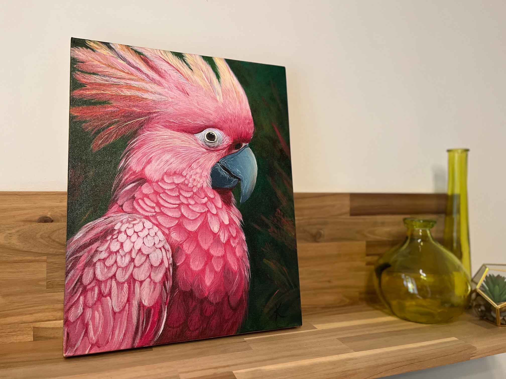 Acrylique sur toile représentant un cacatoès par Karine Pothier artiste peintre.