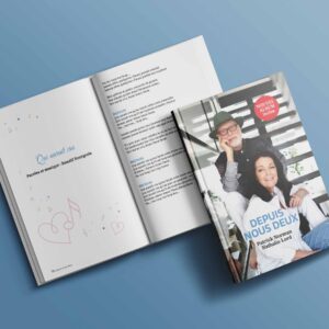 Mise en page du livre et de la couverture de Depuis nous deux par Patrick Norman et Nathalie Lord.