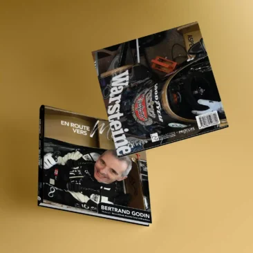 Mise en page et graphisme de la page couverture et du dos d'un album photos souvenirs du coureur automobile Bertrand Godin lord du Grand Prix de Manaco.