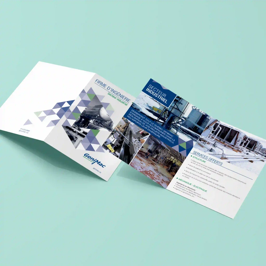 Dépliant Genimac service conseil. Dépliant corporatif pour une firme d'Ingénierie de Montréal.